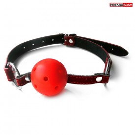 Красно-черный пластиковый кляп-шарик с отверстиями Ball Gag