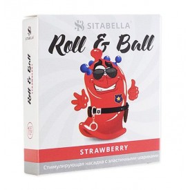 Стимулирующий презерватив-насадка Roll & Ball Strawberry