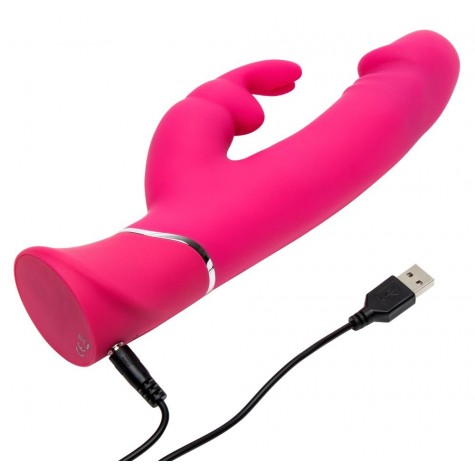 Розовый вибратор-кролик Realistic Dual Density Rechargeable Rabbit Vibrator - 25,5 см.